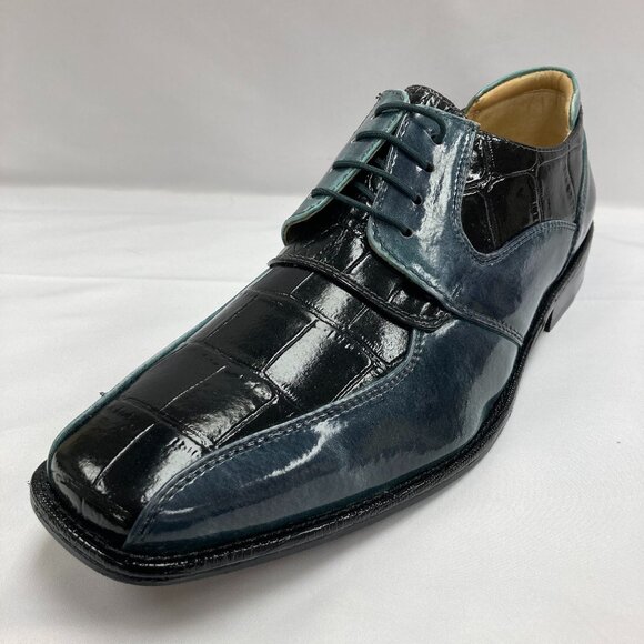 LIBERTYZENO Mens Leather Croco Print Oxford Two Toned Dress Shoes - Picture 1 of 6